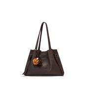 Brown Pebbled Leather Knotted Tote Bag with Charm
