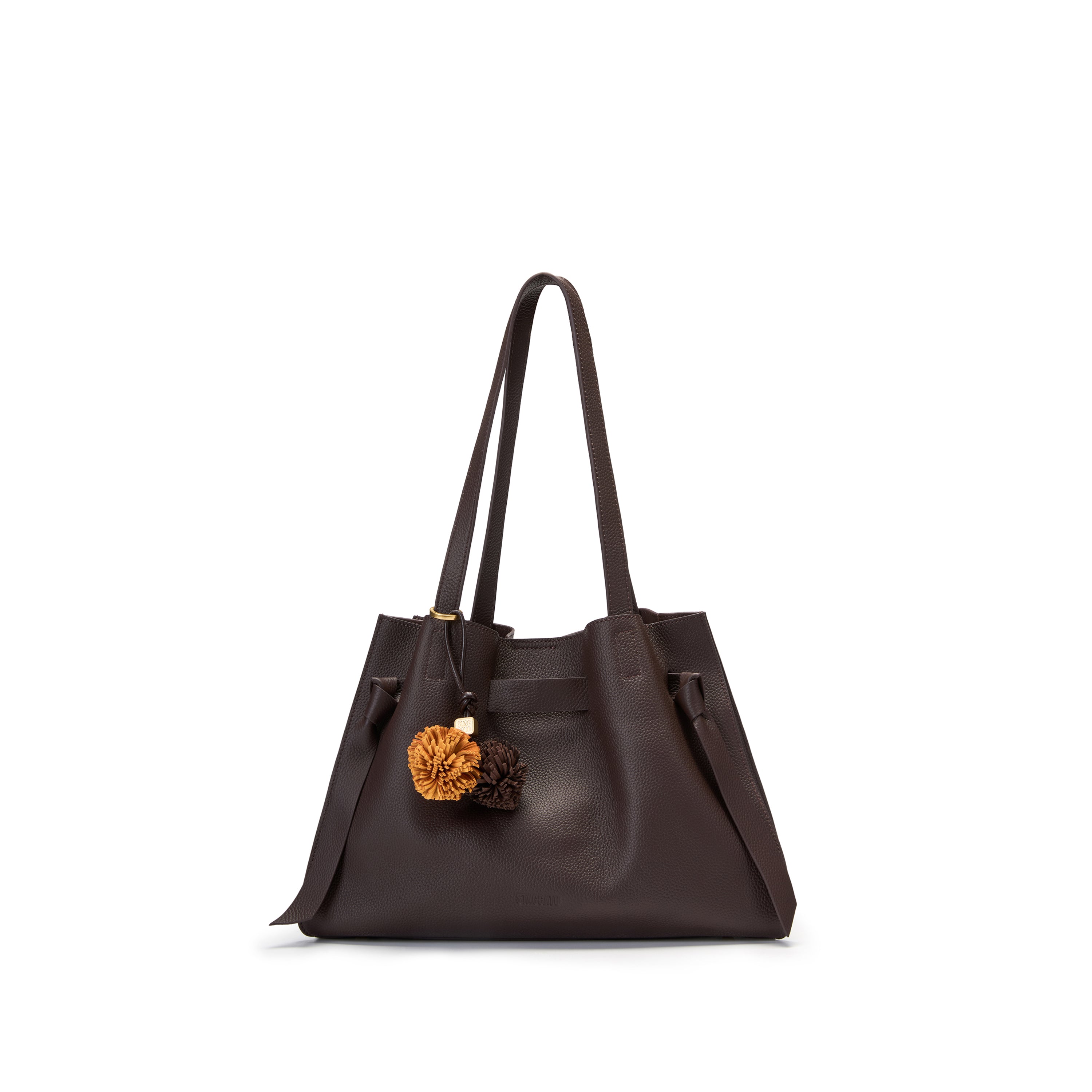 Brown Pebbled Leather Knotted Tote Bag with Charm