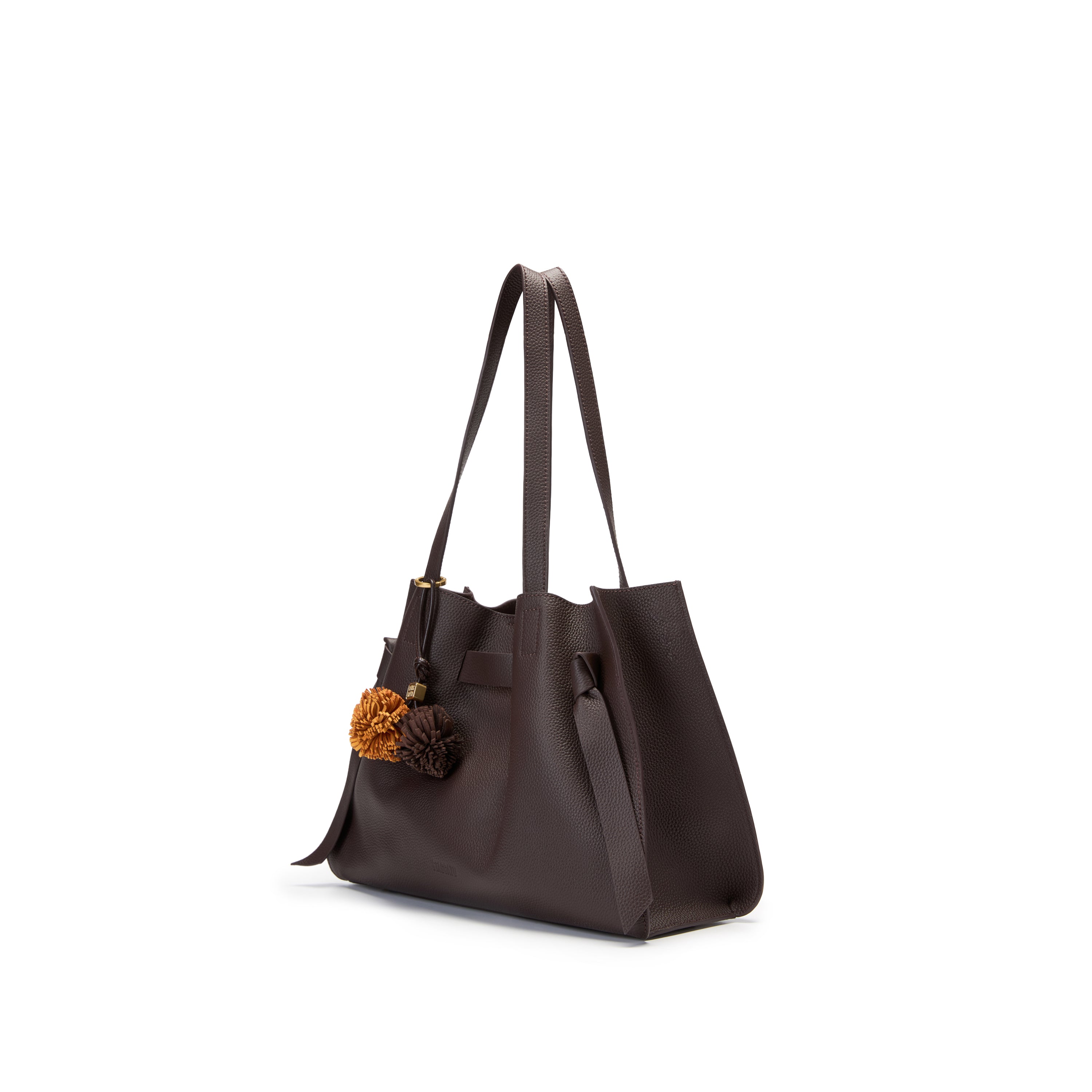 Brown Pebbled Leather Knotted Tote Bag with Charm