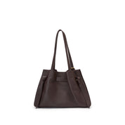 Brown Pebbled Leather Knotted Tote Bag with Charm
