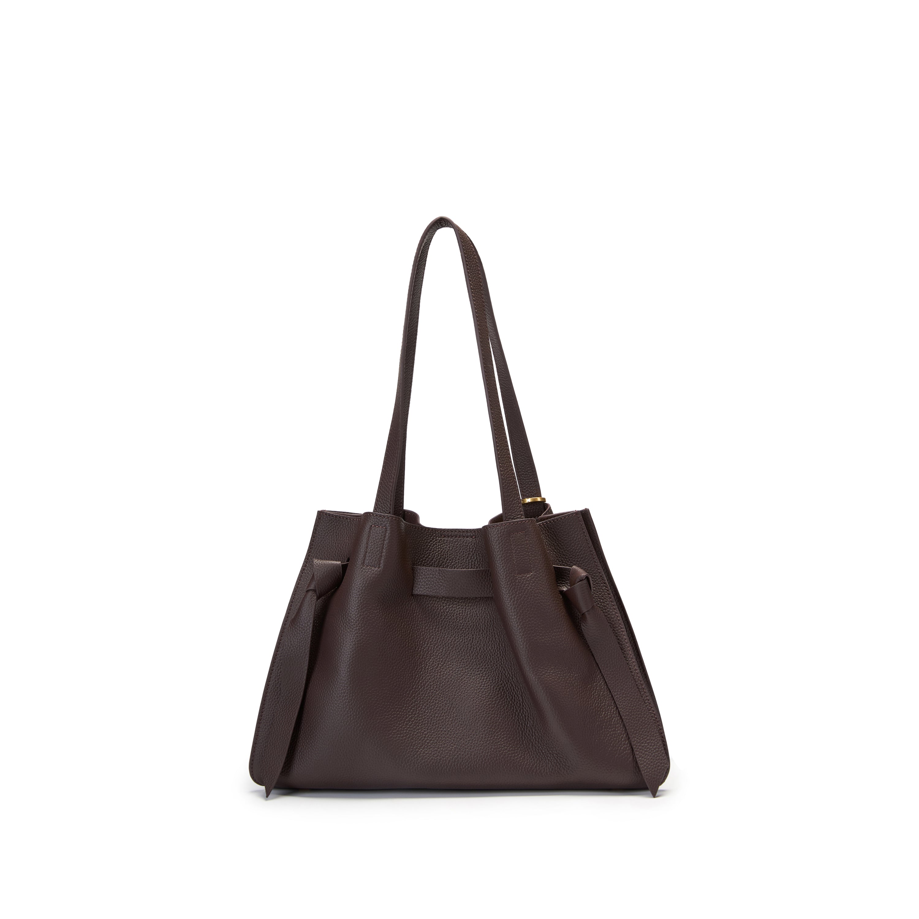 Brown Pebbled Leather Knotted Tote Bag with Charm