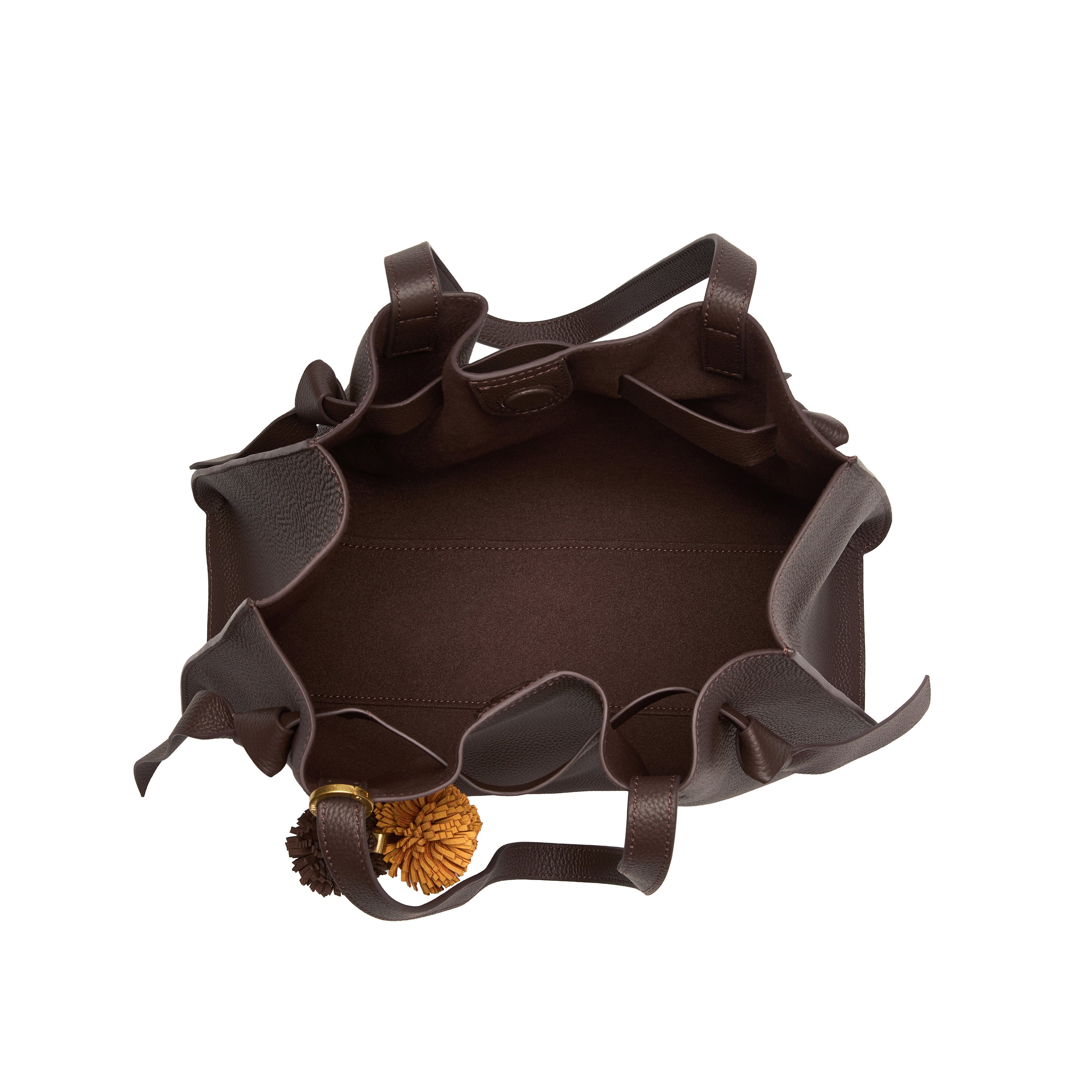 Brown Pebbled Leather Knotted Tote Bag with Charm