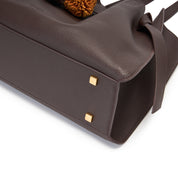 Brown Pebbled Leather Knotted Tote Bag with Charm