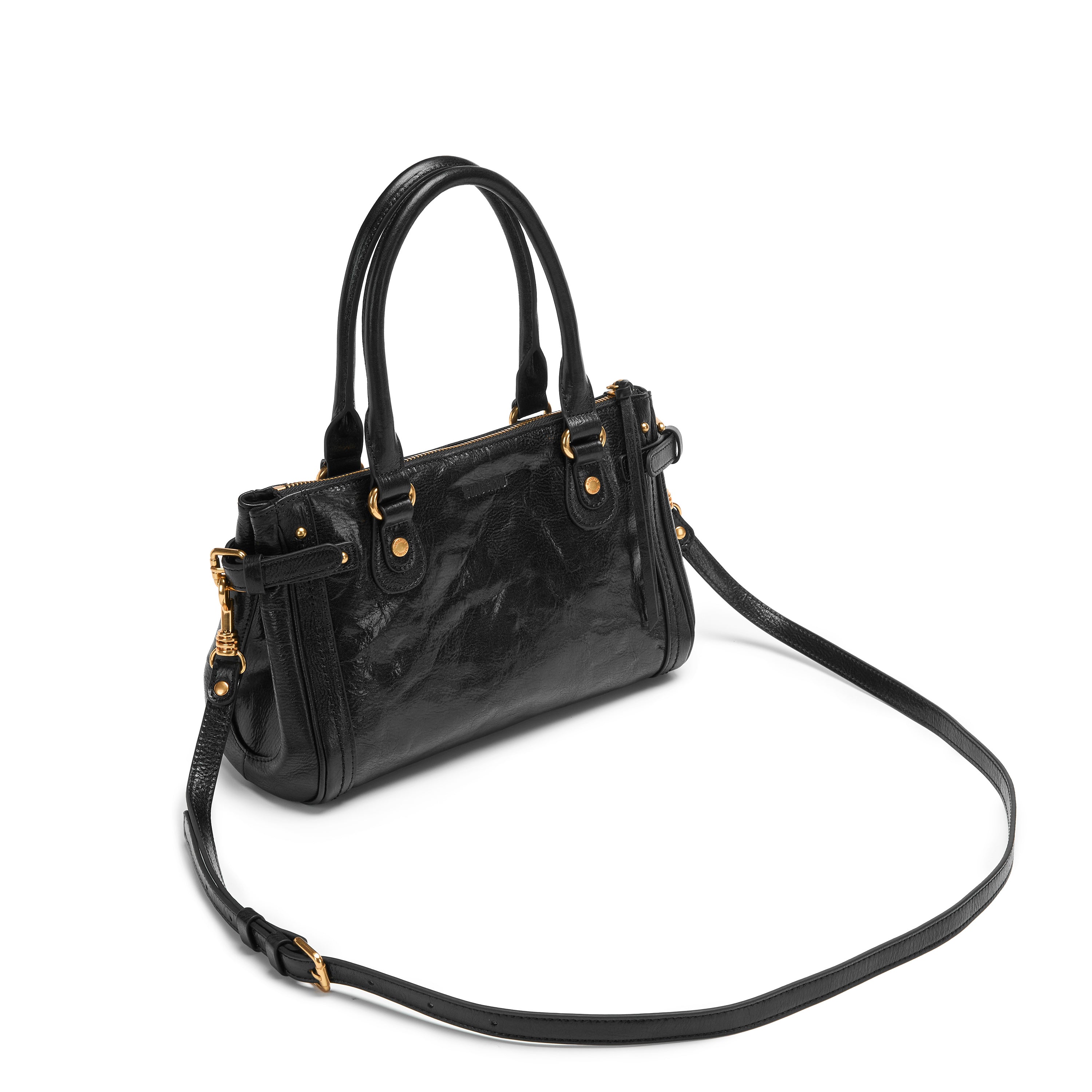Black Vintage Oil Wax Leather Shoulder Satchel Bag