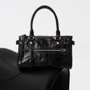 Black Vintage Oil Wax Leather Shoulder Satchel Bag