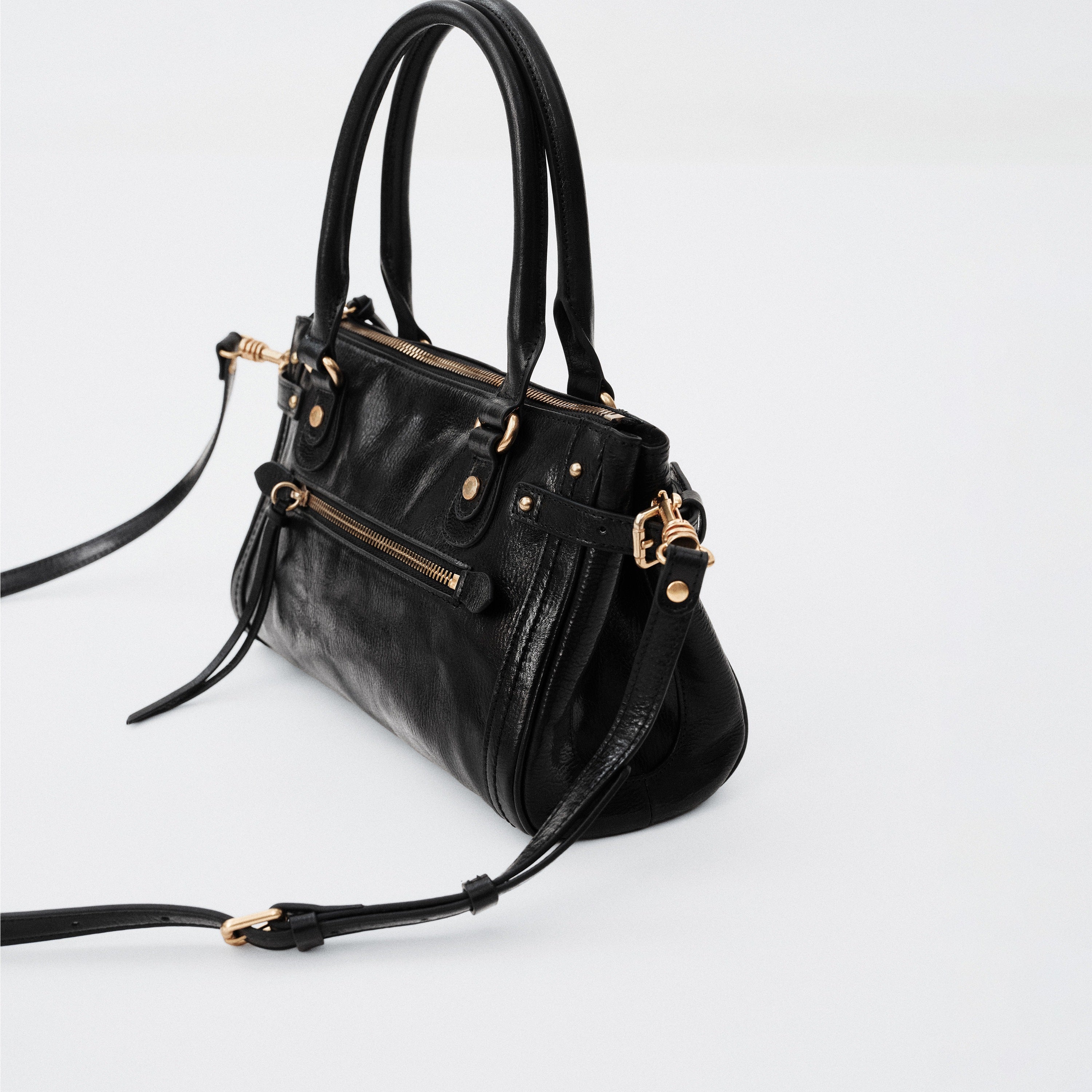 Black Vintage Oil Wax Leather Shoulder Satchel Bag
