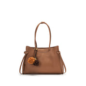 Rusty Brown Pebbled Leather Knotted Tote Bag with Charm