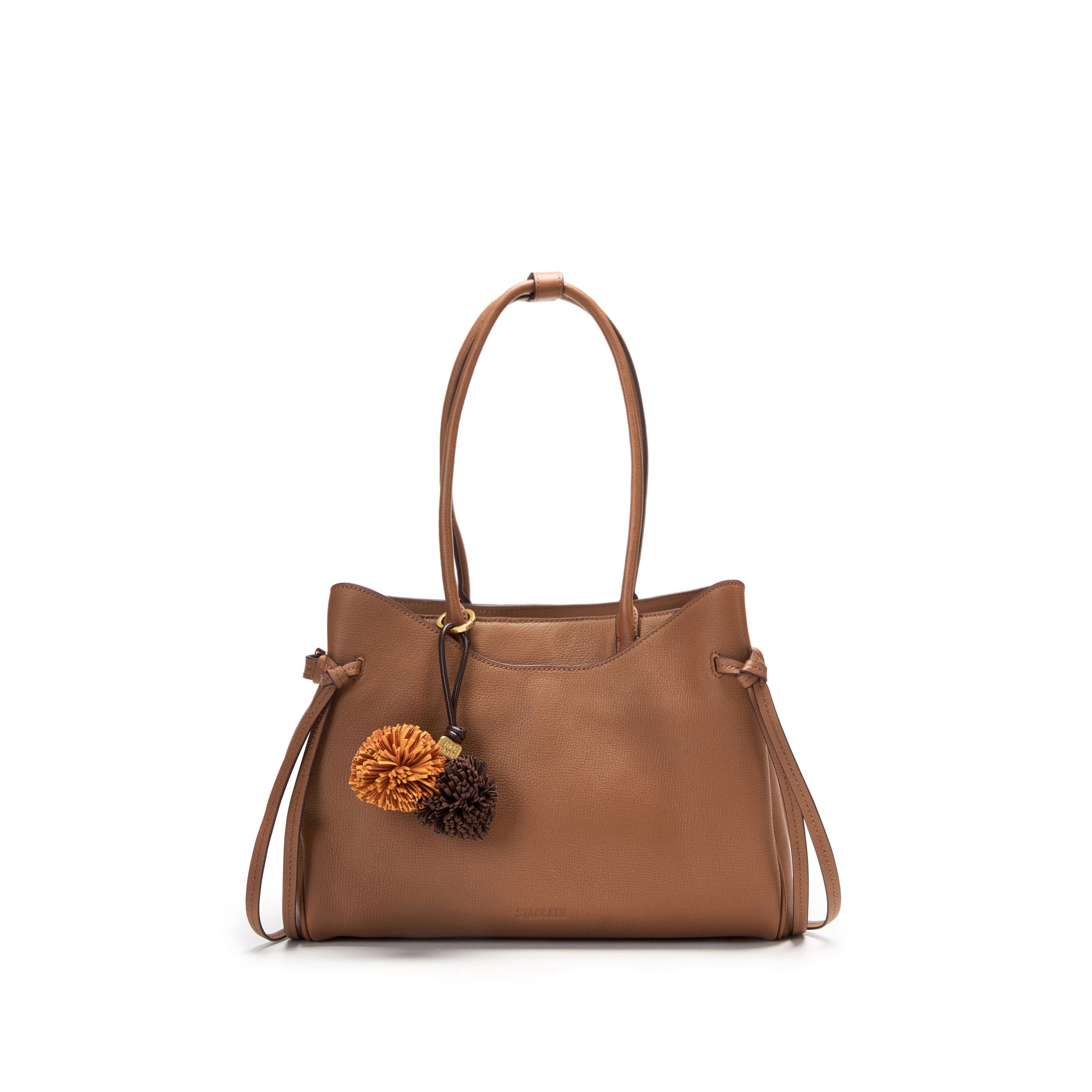 Rusty Brown Pebbled Leather Knotted Tote Bag with Charm