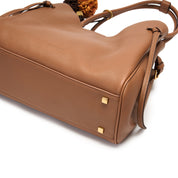 Rusty Brown Pebbled Leather Knotted Tote Bag with Charm