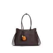 Brown Pebbled Leather Knotted Tote Bag with Charm