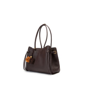 Brown Pebbled Leather Knotted Tote Bag with Charm
