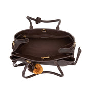 Brown Pebbled Leather Knotted Tote Bag with Charm