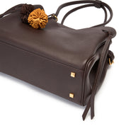 Brown Pebbled Leather Knotted Tote Bag with Charm