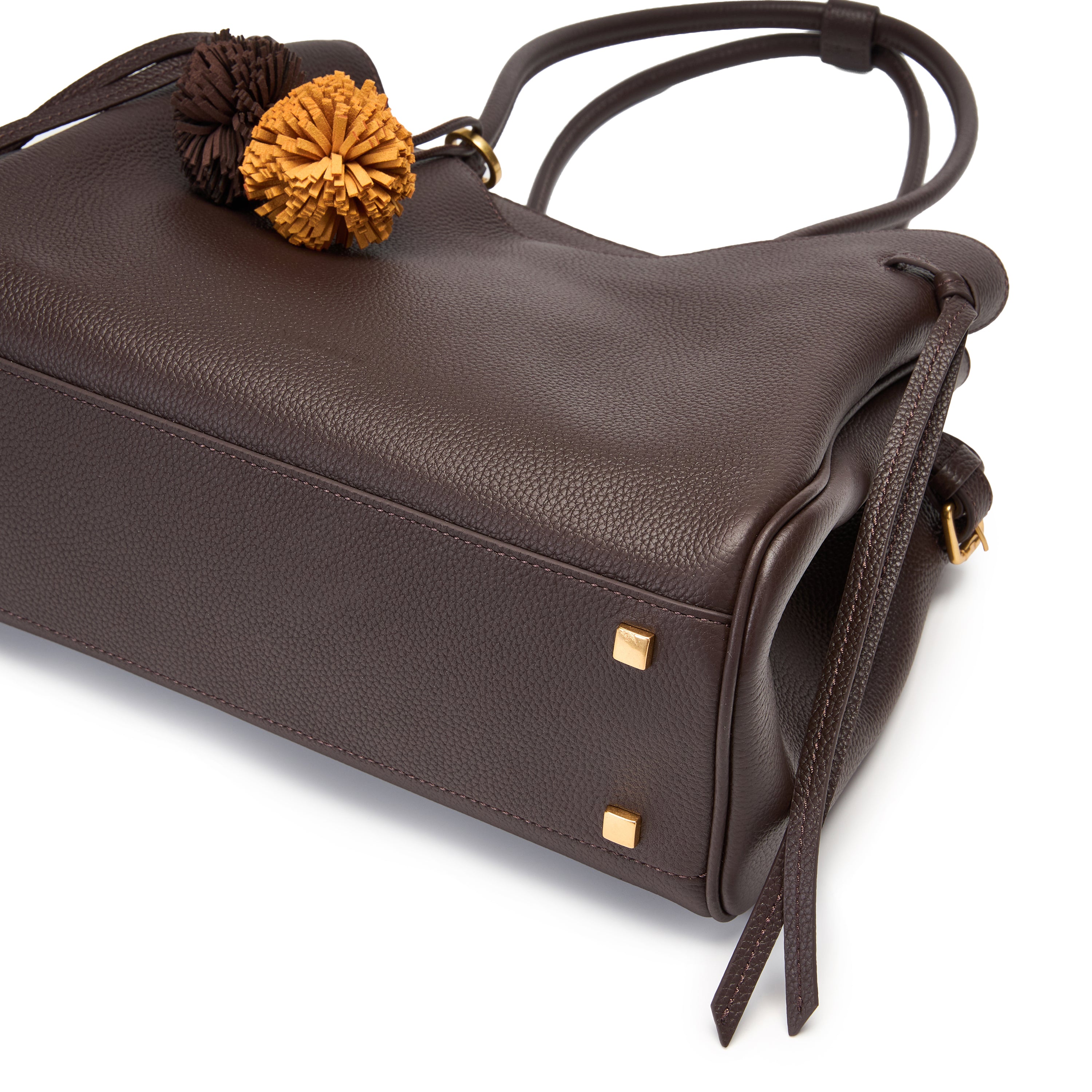 Brown Pebbled Leather Knotted Tote Bag with Charm