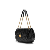 Black Quilted Leather Chain Flap Shoulder Bag
