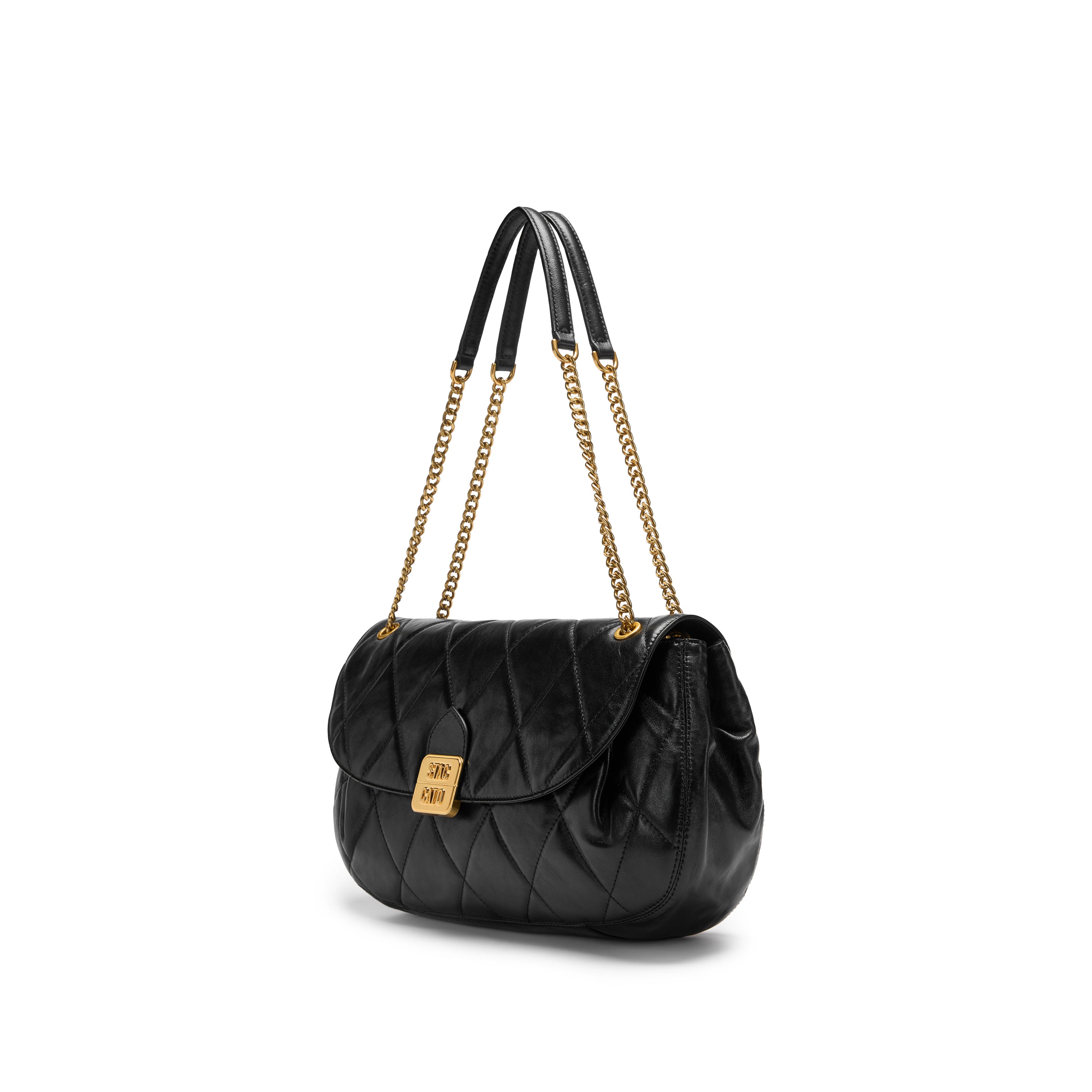 Black Quilted Leather Chain Flap Shoulder Bag