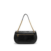 Black Quilted Leather Chain Flap Shoulder Bag