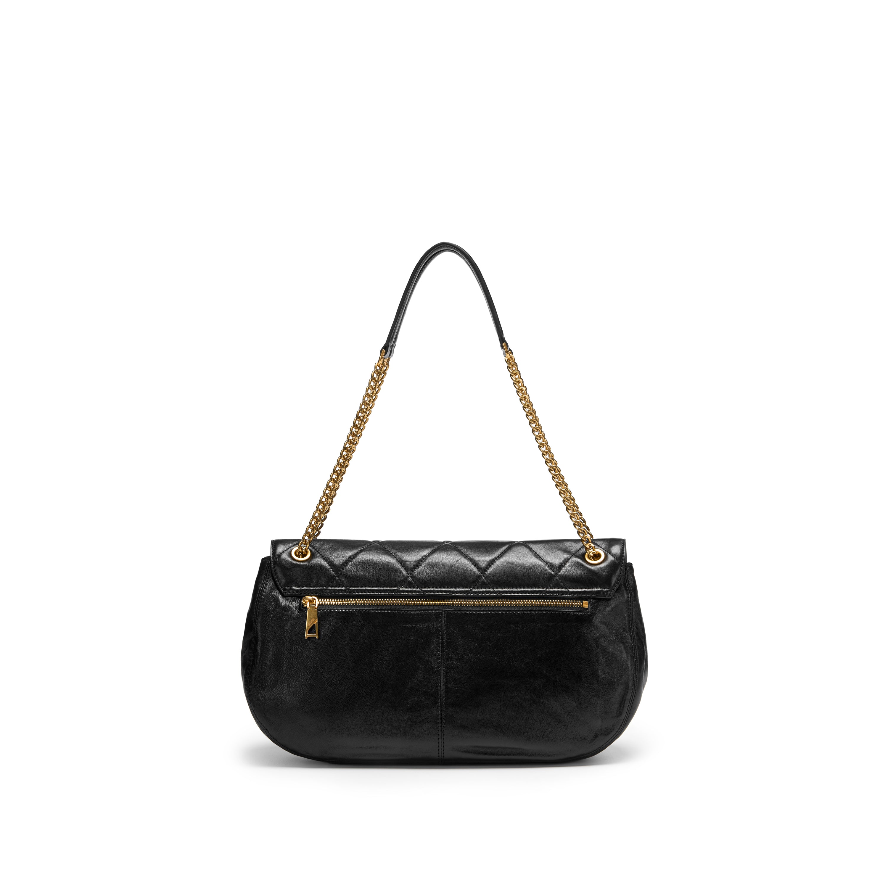 Black Quilted Leather Chain Flap Shoulder Bag