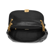 Black Quilted Leather Chain Flap Shoulder Bag