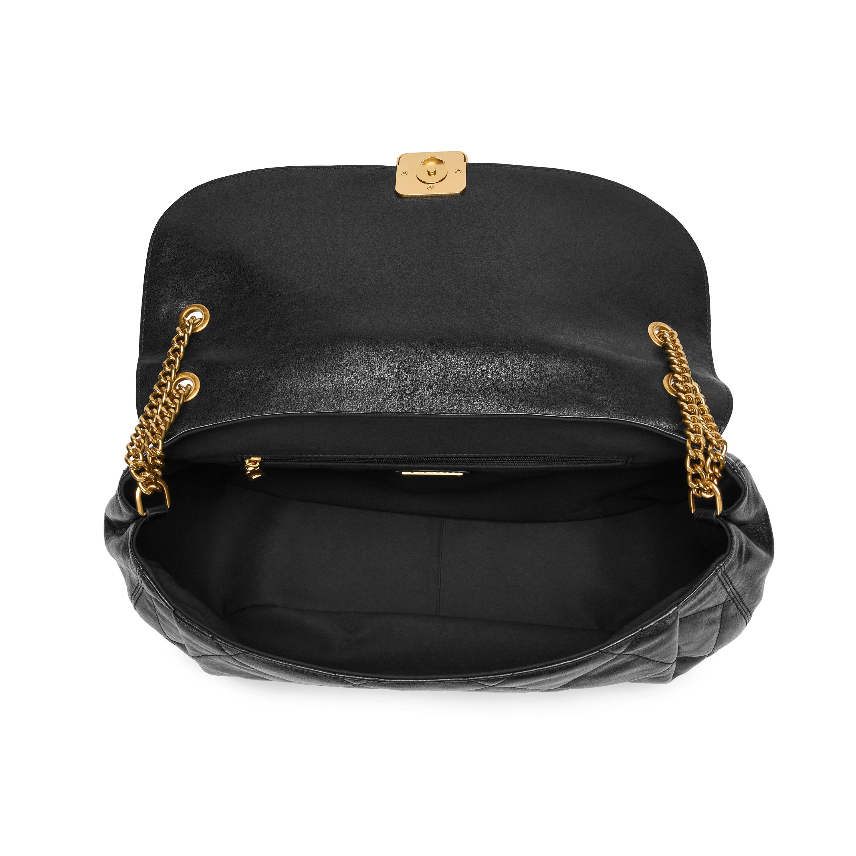 Black Quilted Leather Chain Flap Shoulder Bag