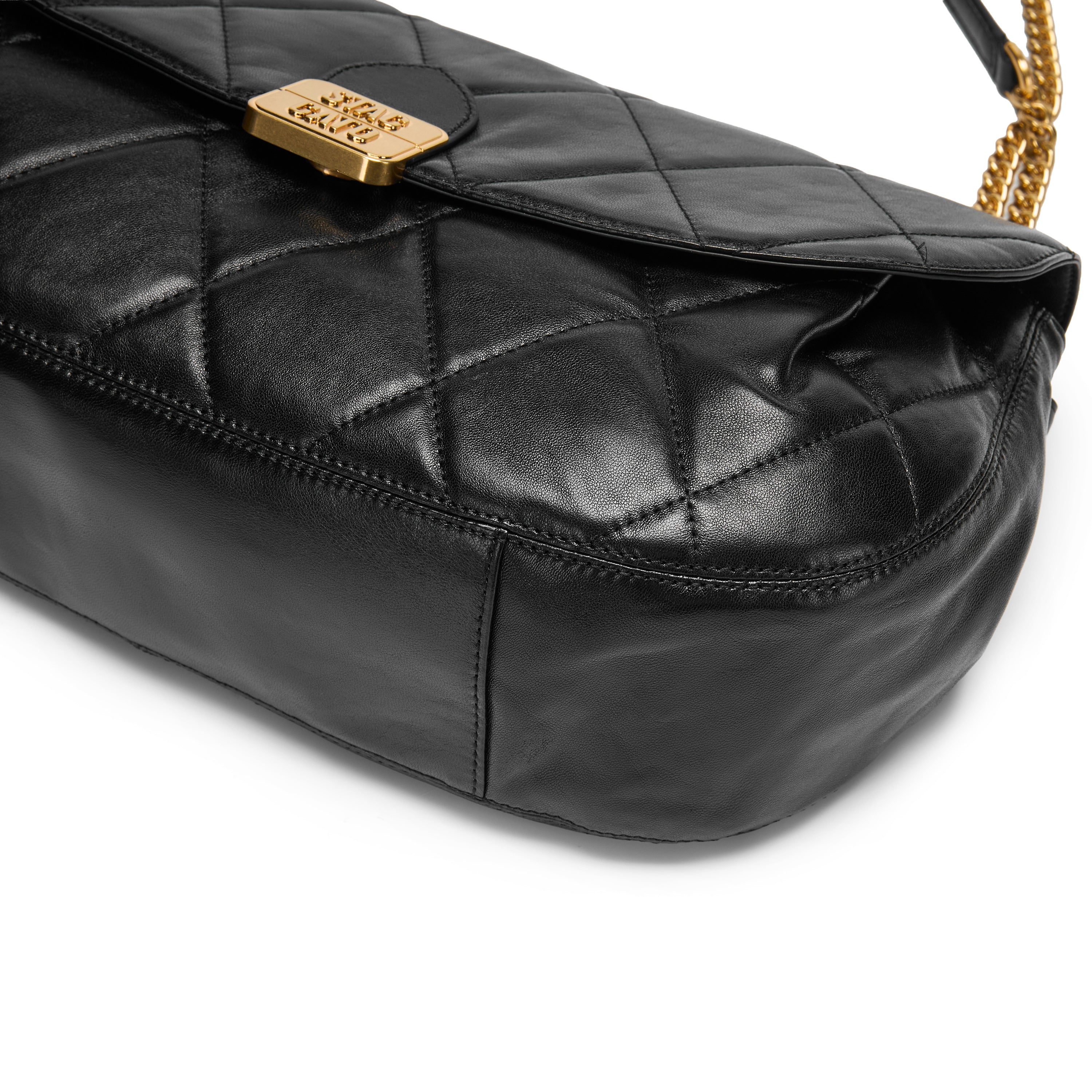 Black Quilted Leather Chain Flap Shoulder Bag