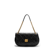 Black Quilted Leather Chain Flap Shoulder Bag