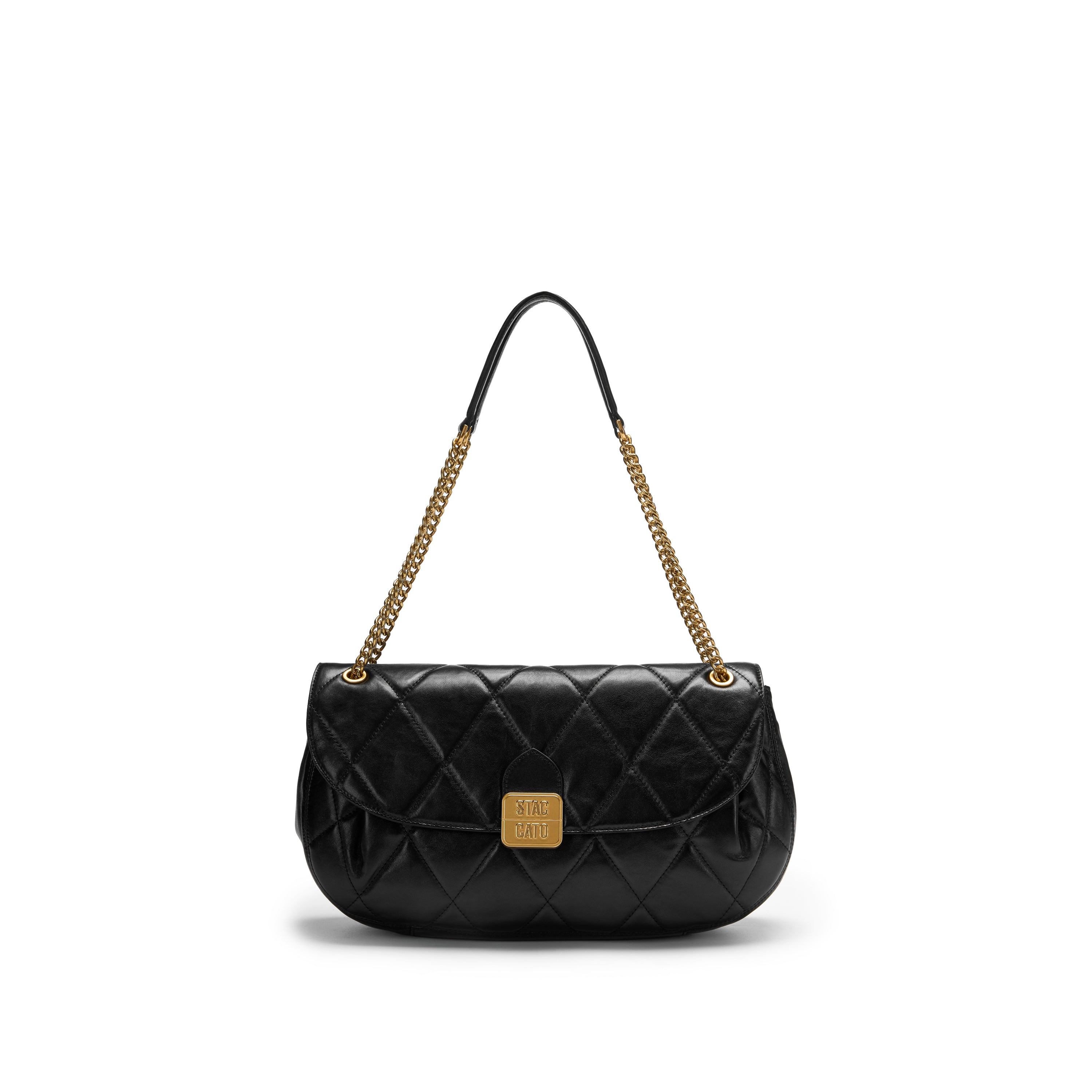 Black Quilted Leather Chain Flap Shoulder Bag