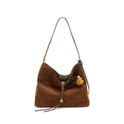 Brown Suede Slouchy Hobo Bag with Fireworks Charm
