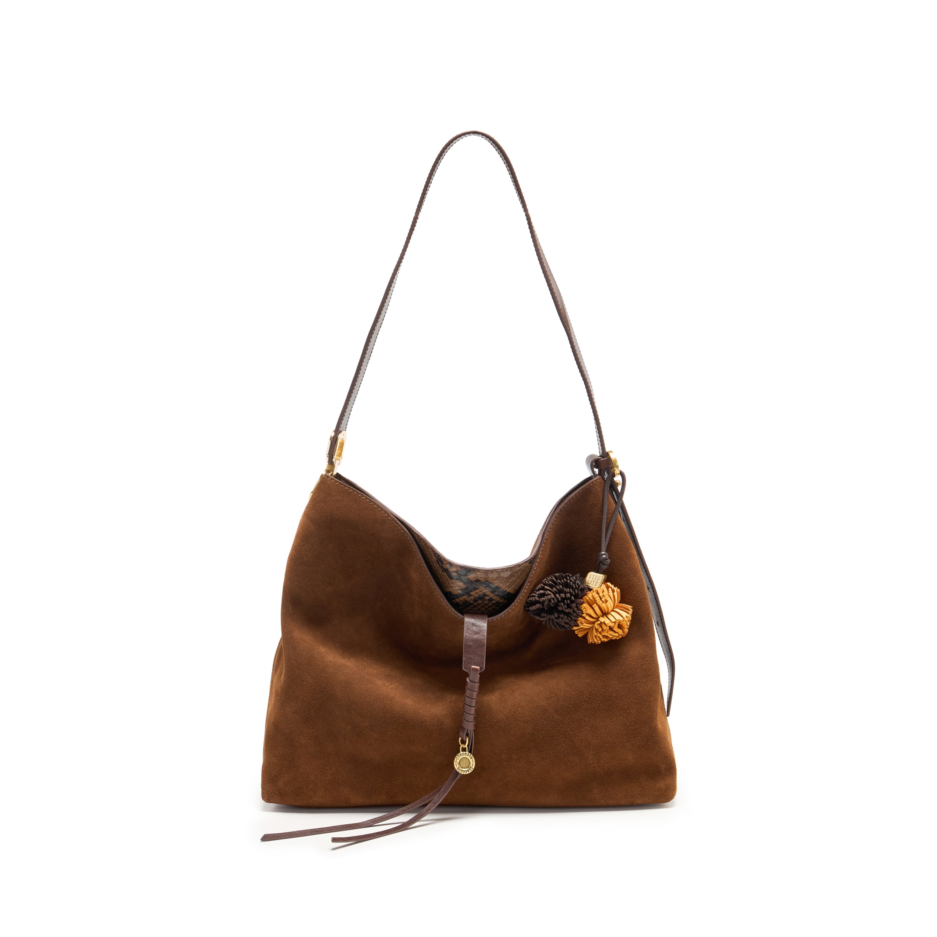 Brown Suede Slouchy Hobo Bag with Fireworks Charm