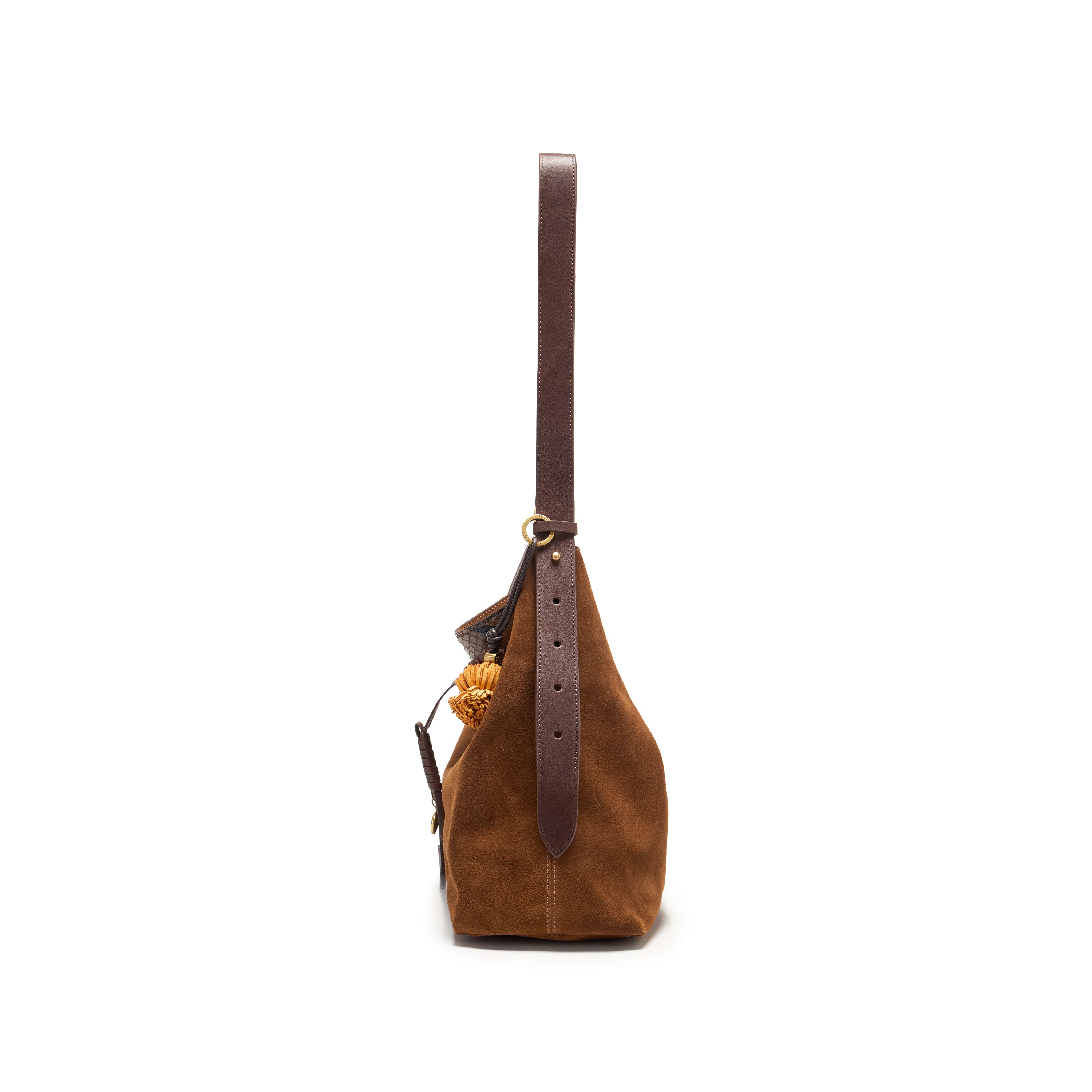 Brown Suede Slouchy Hobo Bag with Fireworks Charm