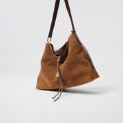 Brown Suede Slouchy Hobo Bag with Fireworks Charm