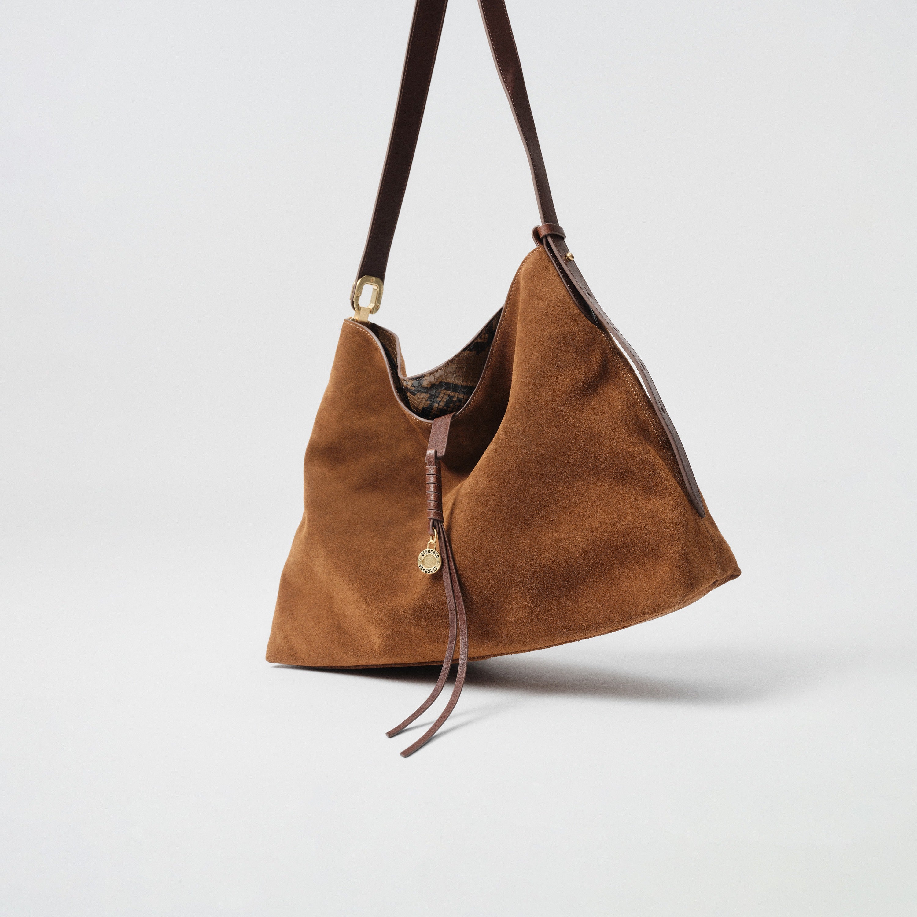 Brown Suede Slouchy Hobo Bag with Fireworks Charm