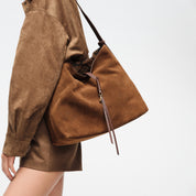 Brown Suede Slouchy Hobo Bag with Fireworks Charm