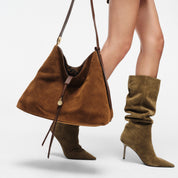 Brown Suede Slouchy Hobo Bag with Fireworks Charm