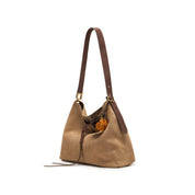 Beige Suede Slouchy Hobo Bag with Fireworks Charm