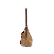 Beige Suede Slouchy Hobo Bag with Fireworks Charm