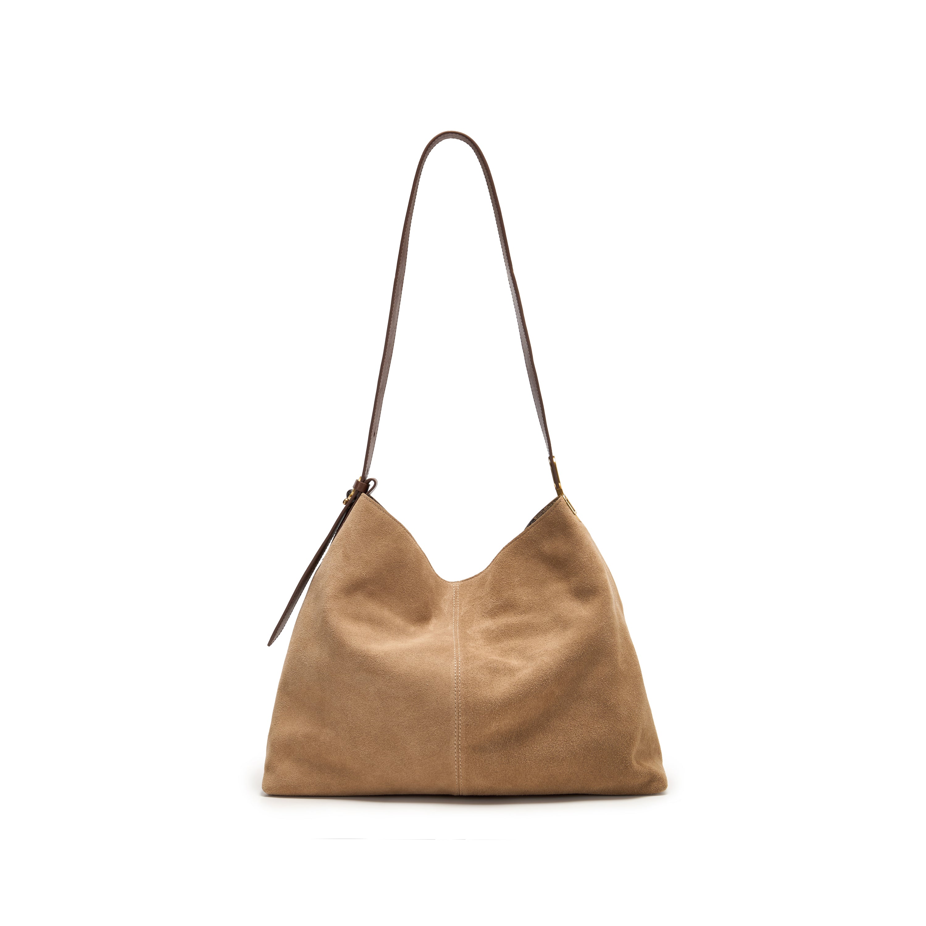 Beige Suede Slouchy Hobo Bag with Fireworks Charm
