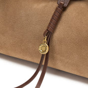 Beige Suede Slouchy Hobo Bag with Fireworks Charm