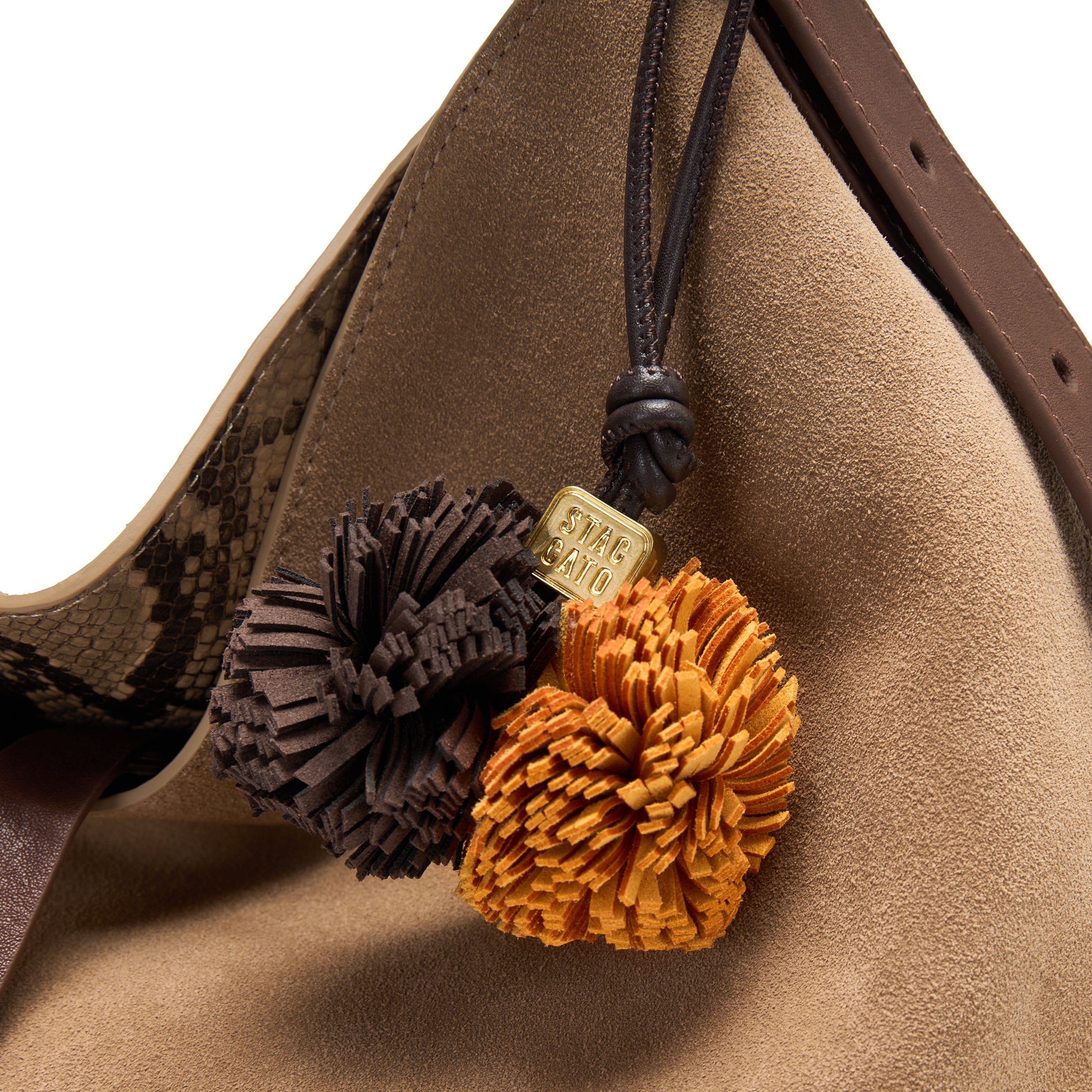 Beige Suede Slouchy Hobo Bag with Fireworks Charm