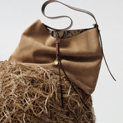 Beige Suede Slouchy Hobo Bag with Fireworks Charm