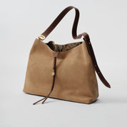 Beige Suede Slouchy Hobo Bag with Fireworks Charm