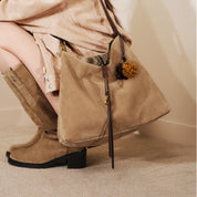 Beige Suede Slouchy Hobo Bag with Fireworks Charm
