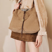 Beige Suede Slouchy Hobo Bag with Fireworks Charm