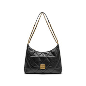 Black Quilted Leather Chain Tote Bag