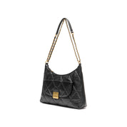 Black Quilted Leather Chain Tote Bag