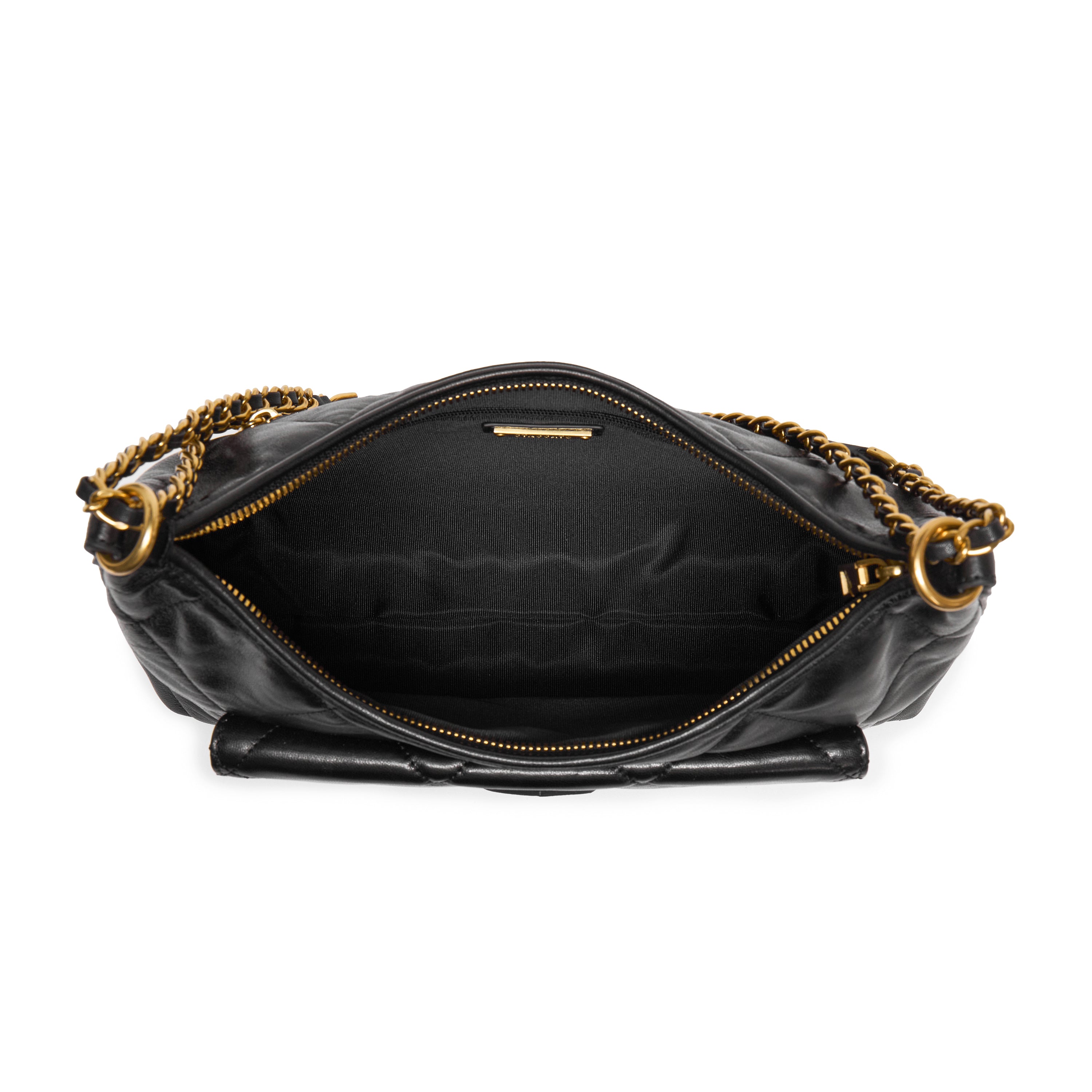 Black Quilted Leather Chain Tote Bag