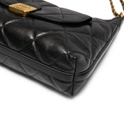 Black Quilted Leather Chain Tote Bag