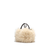 Taupe Fluffy Faux Fur Mini Tote with  Leather Handles & Strap