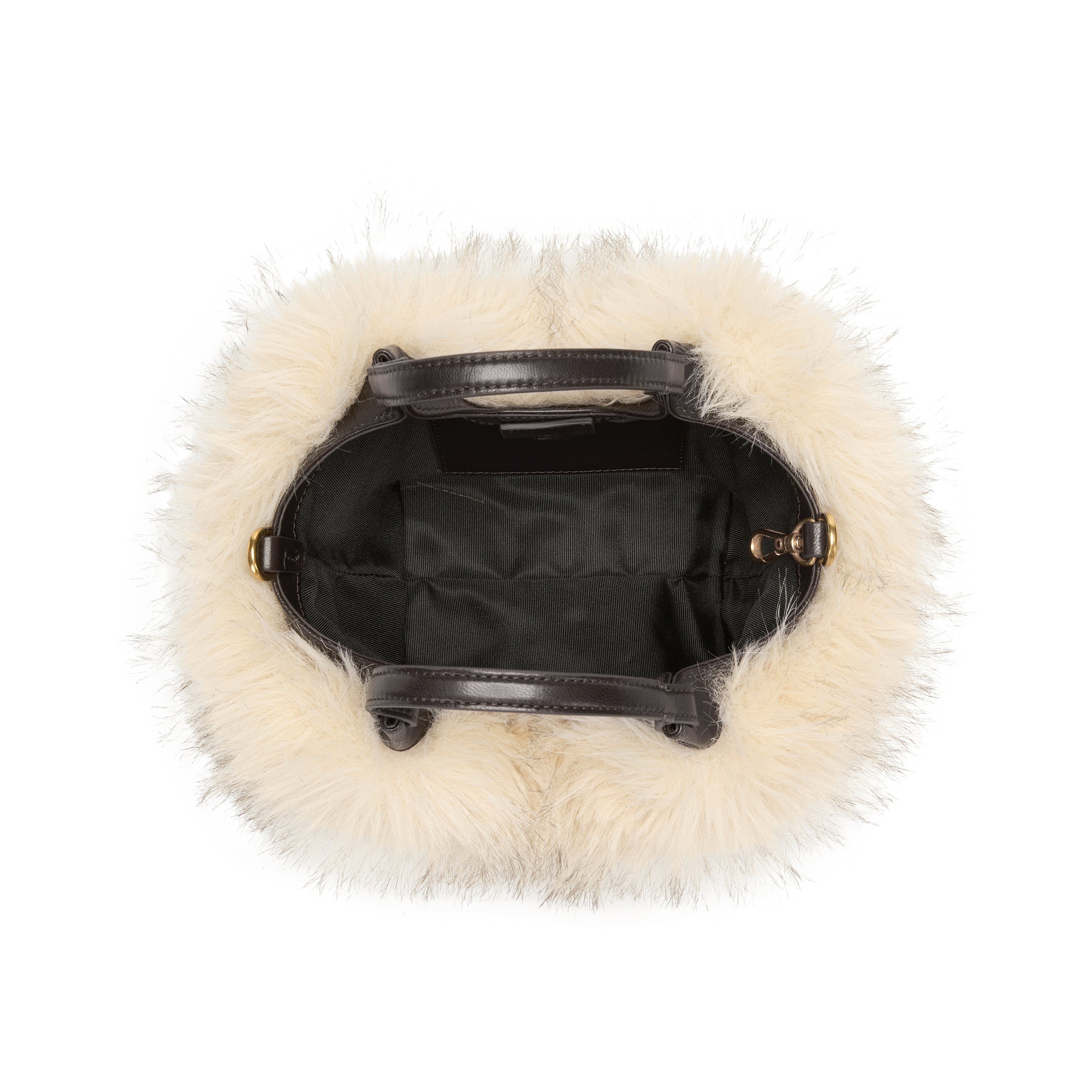 Taupe Fluffy Faux Fur Mini Tote with  Leather Handles & Strap