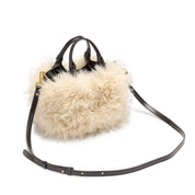 Taupe Fluffy Faux Fur Mini Tote with  Leather Handles & Strap
